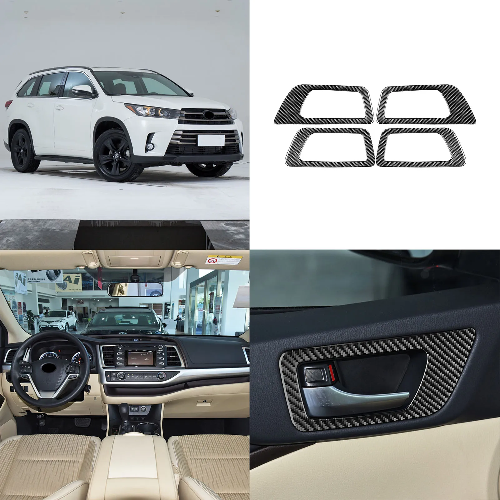 

for Toyota Highlander 2015 2016 2017 2018 Inner Handle Panel Decoration Cover Trim Decal Car Interior Accessories Carbon Fiber