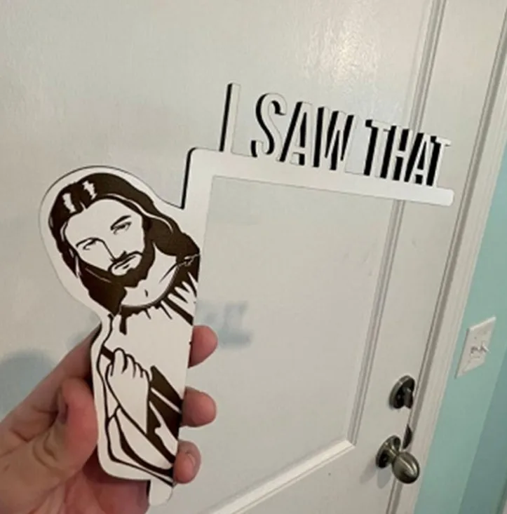 Wooden Jesus I Saw That Door Sitter Funny Home Decor Frame Ornament AND Merry Christmas Door Frame Decoration Santa Claus Elk