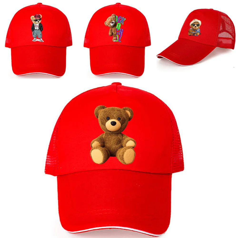 

Cotton Mesh Baseball Cap for Men and Women Fashion Bear Printing Hat Cotton Soft Top Caps Casual Golf Snapback Visor Hats Unisex