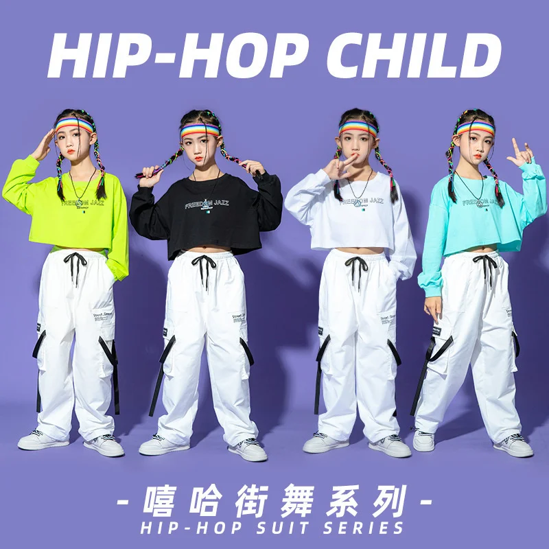 

Girls' Jazz Dance Suit Girls' High Waist and Navel Revealing Trendy Clothes Children's Walk Show Cool Girls Hip Hop Overalls