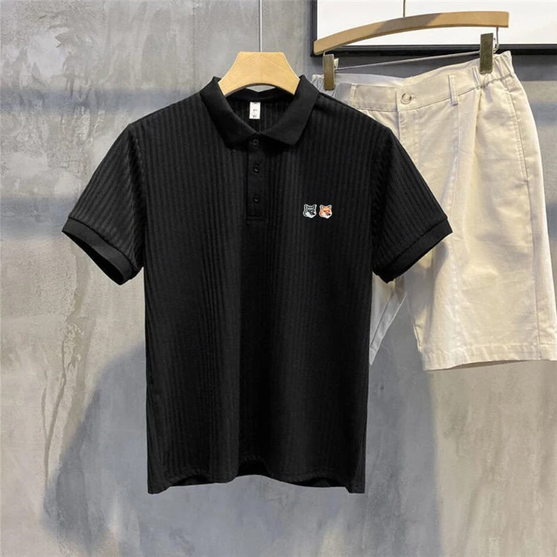 

New Mens Shirt Luxury Maison Fox Embroidery Logo Appliqued Knitting Polo T Shirt Male Fashion Short Sleeve Men T Shir Golf Tops