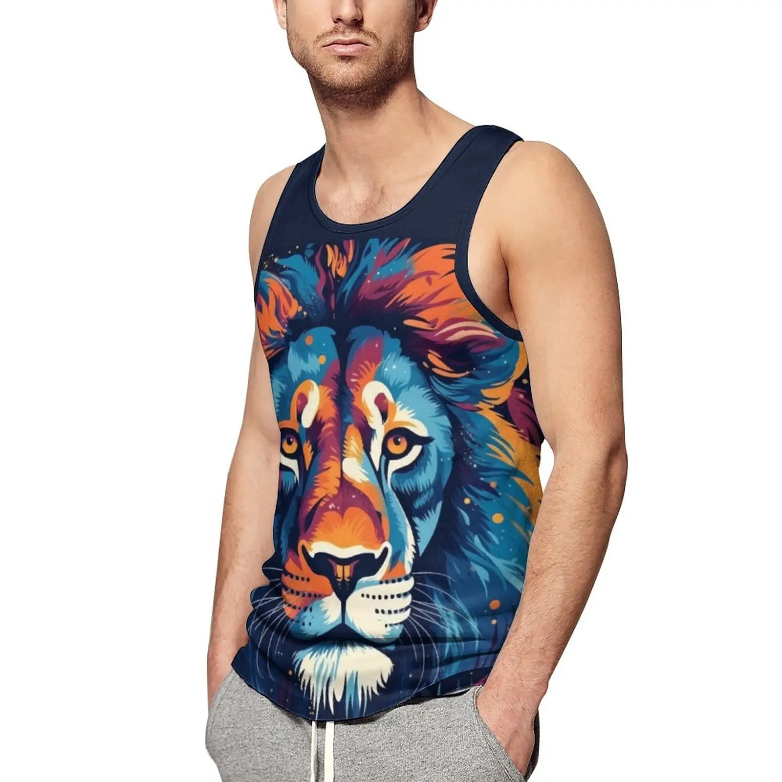

Майка мужская летняя без рукавов, топ Абстракция с принтом льва для бодибилдинга, уличная одежда, жилеты 3XL, 4XL, 5XL