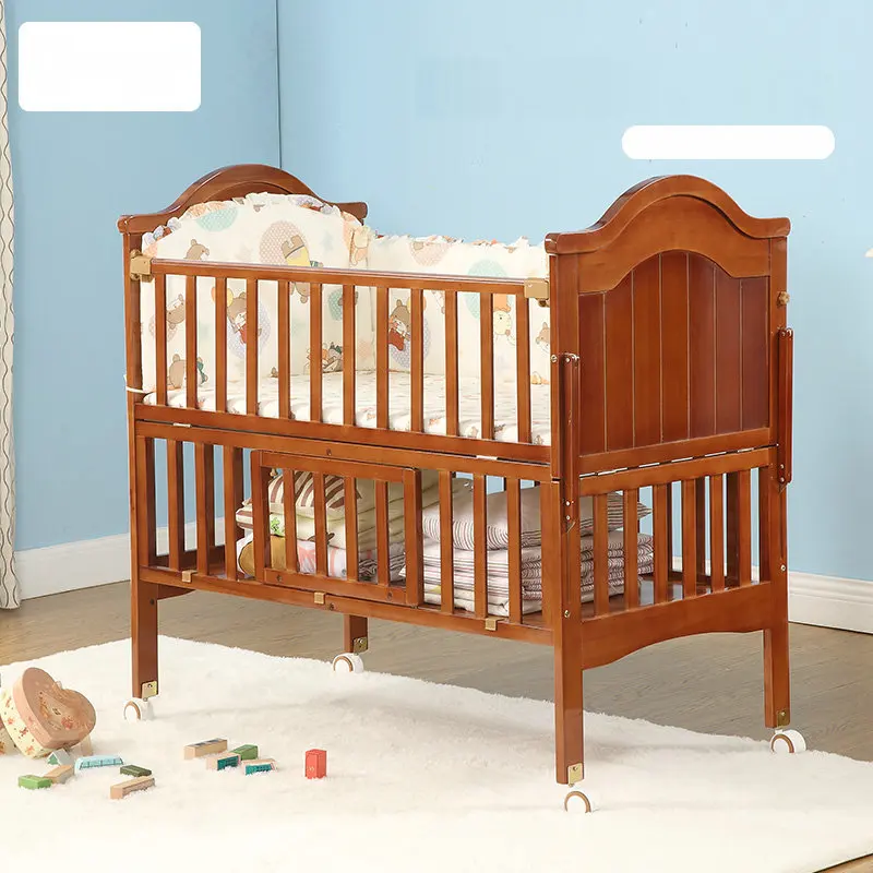 6 in 1 Convertible Crib and Changer, Multifunctional Pine Wood Baby Bed, 115*67*104CM, Newborn Cradle Cot