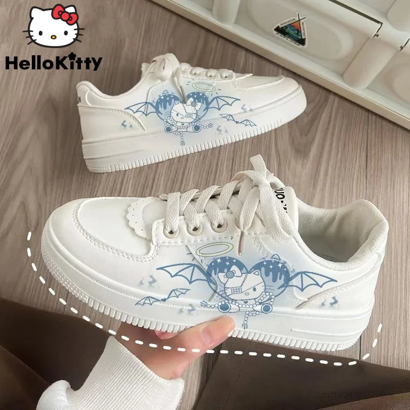 

Sanrio Hello Kitty New Platform Shoes Women Casual White Board Shoe Cartoon Print Aesthetic Sneakers Y2k Girl Luxury Trend Shoes