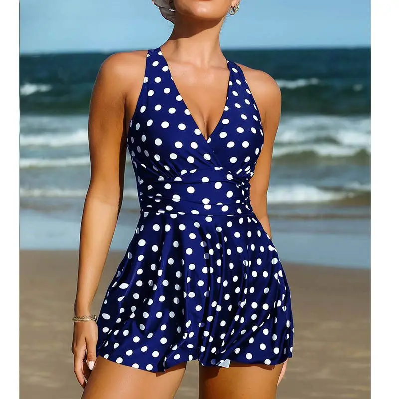 

Женский слитный купальник в горошек, привлекательный купальник с подкладкой и V-образным вырезом, летняя пляжная одежда, облегающий купальн...