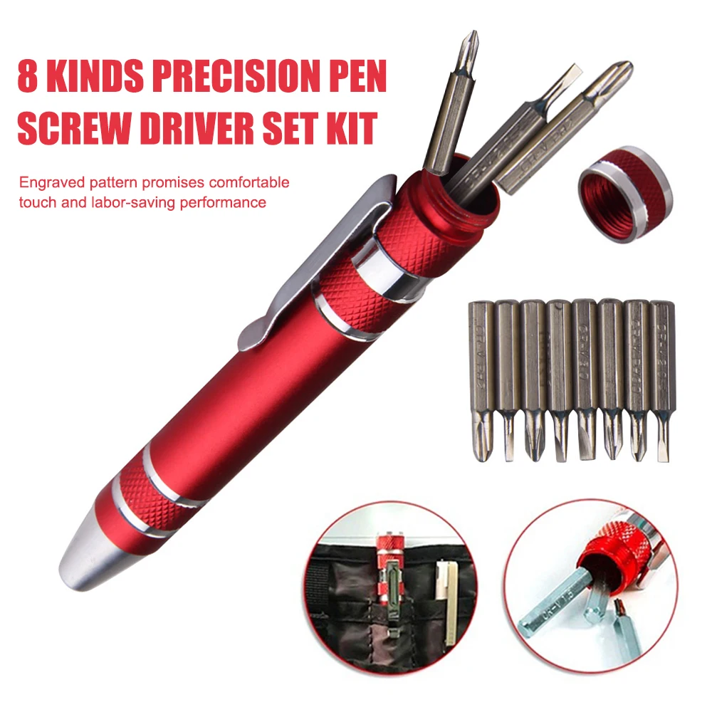 

Синий/черный/красный многофункциональный 8 в 1 Карманный точный мини-фотомагнитный высококачественный набор ручных инструментов из алюмин...