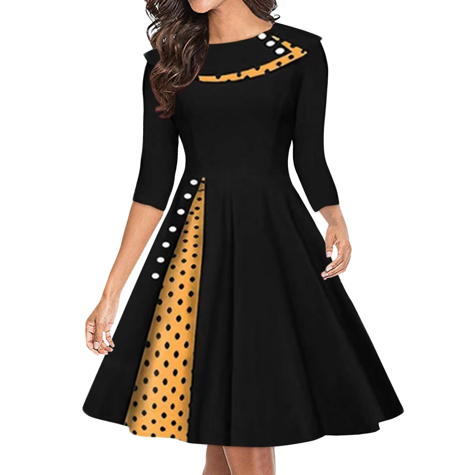 

2022 New Women's Retro Polka Dot Dress Elegant Ladies Autumn Winter Swing Dress Casual Vintage Fall Dresses for Women vestidos
