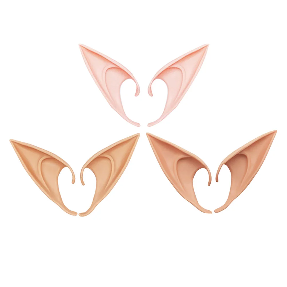 

3 Pairs Elf Ears Cosplay Decorative Fake Fairy Accessories Props Wear-resistant Emulsion Accessory Replaceable Child Halloween