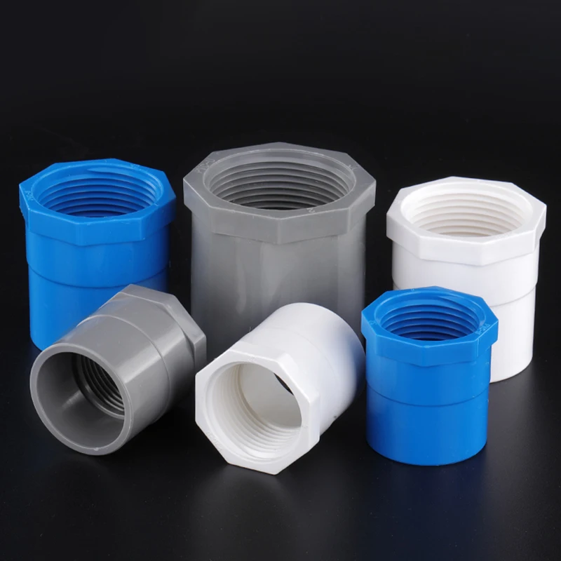

1 шт., разъем с внутренней резьбой из ПВХ, прямой соединитель, фитинг для труб, белый/синий/серый, диаметр 20/25/32/40/50/63/75/90/110 мм