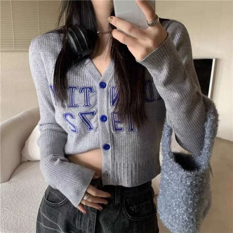 Новинка Осень-зима 2022 кардиган с V-образным вырезом и длинным рукавом Женский