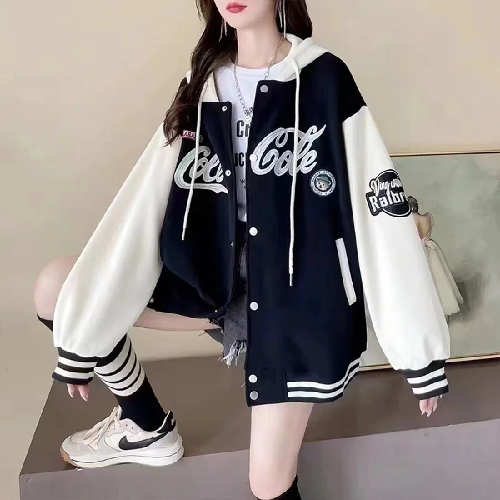 

Autumn Winter Warm Knitted Women's Baseball Jacket Cardigan Female Cotton Hooded Coat Outerwear Plus Size Long Sleeve Clothing