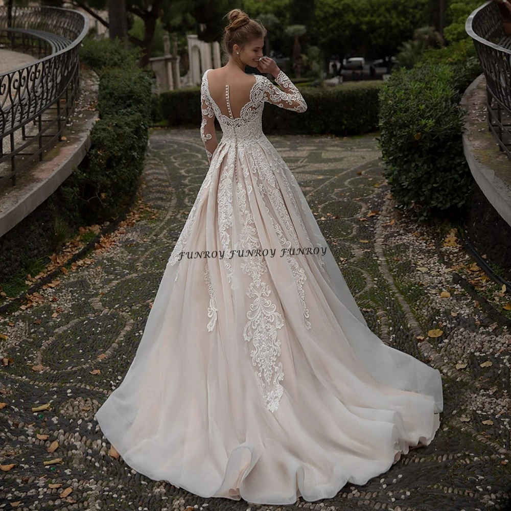 Wedding Dresses For Women With Long Sleeves Delicate Lace Applique Sweetheart Bridal Gowns A Line Bride Dresses Vestido De Noiva