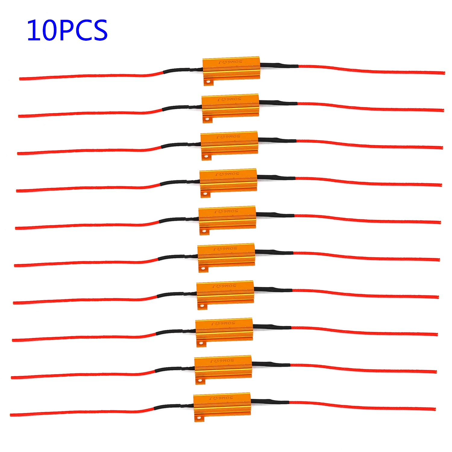 

10pcs PRO 10* 50 W 6 Ohm LED Lamp Decoder Brake Light Fault Canceller Resistor Decoder 50*15mm/1.97*0.59 Inches Car Accessories