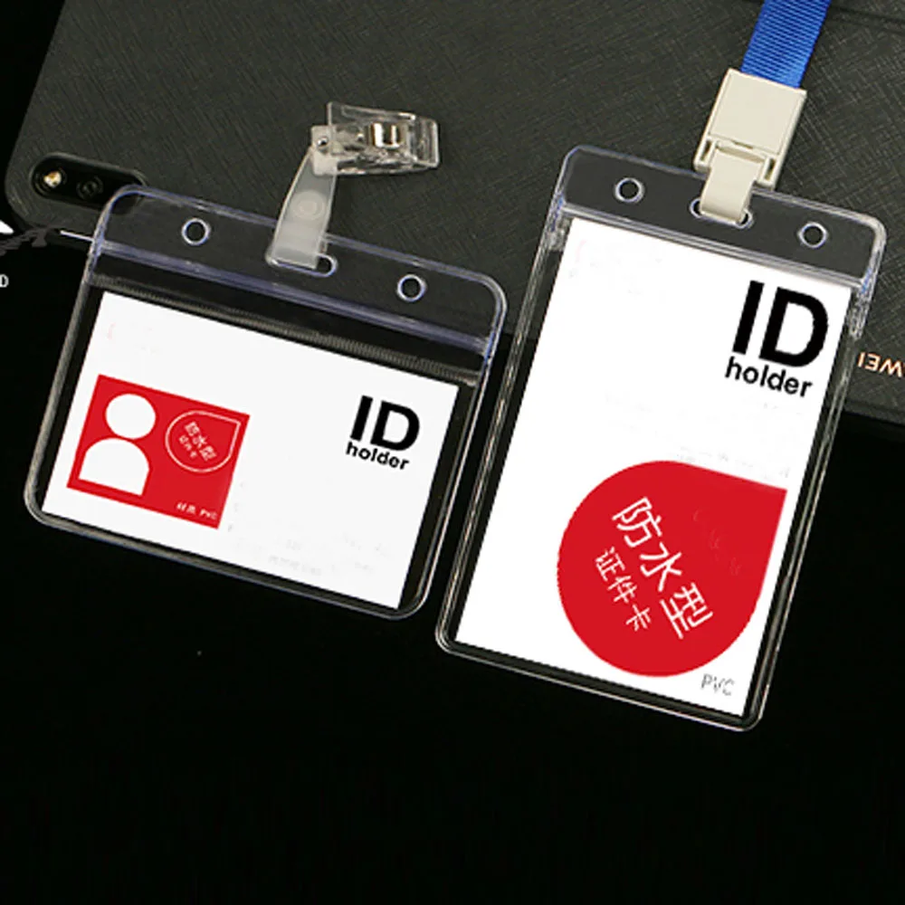 

20 Pcs ID Card Holder Lanyard Badge Holder Name Id Entification Sleeve Dual Clear Business Exhibit Office School Strap Neck Hang