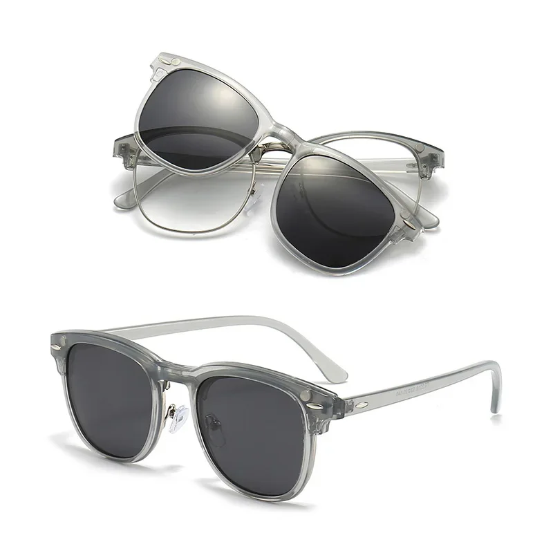 Желейно-серые женские солнцезащитные очки для близорукости в прозрачной оправе 6