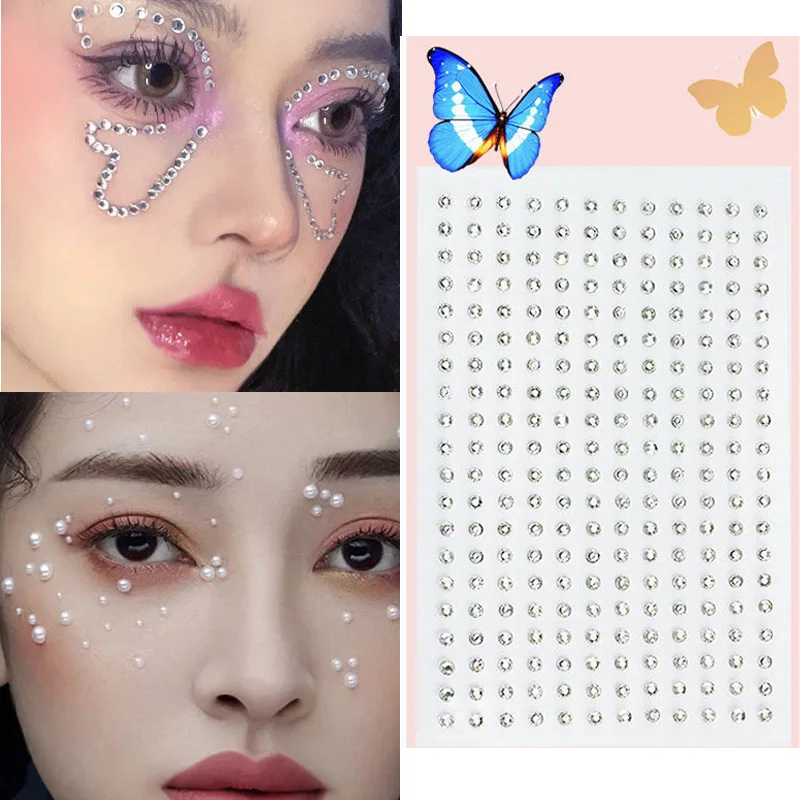 Face Rhinestones for Makeup Temporary Facial Jewels Stickers Crystal Tear Gem Stones Pearl for Festival Party Make up Accessory
