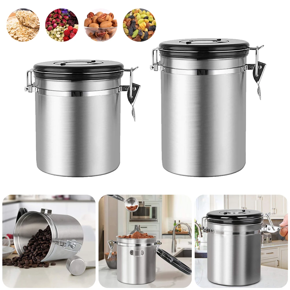 Airtight Coffee Container Storage Canister Set Home Kitchen Storage Organization Stainless Steel Coffee Beans Tea 1.5L/1.8L