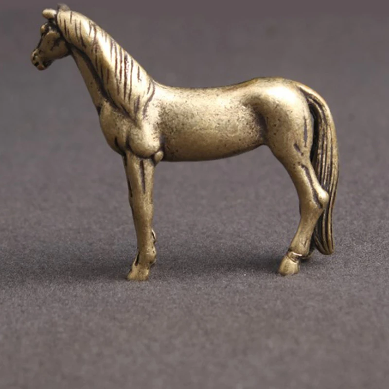 

Antique Brass Solid Long Tail Horse Figurines Miniatures Feng Shui Ornaments Copper Zodiac Animal Mini Desktop Decoration Crafts