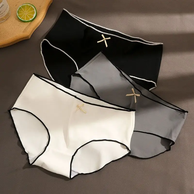 

3Pcs/set Ice Silk Women's Panties Mid-waist Briefs Sexy Female Underwear Summer Underpants Breathable Underwear Ladies Lingerie