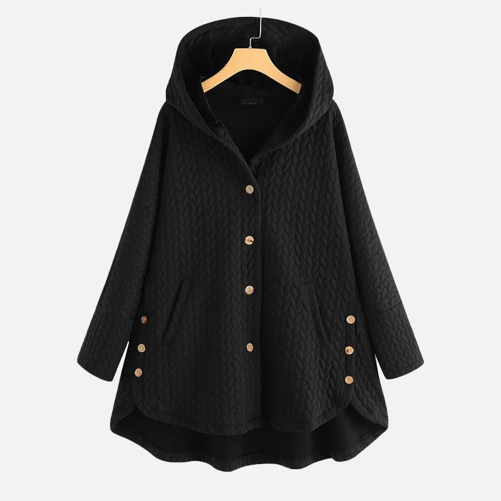 Solid Color Hooded Single Breasted Women's Cotton Coat Mid-Length Irregular Cotton Coat