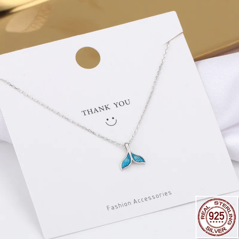 

925 Sliver Fishtail Necklace Whale Necklace Blue Tailed Fish Nautical Chokers Charm Mermaid Tail Women Pendant Necklace Jewelry