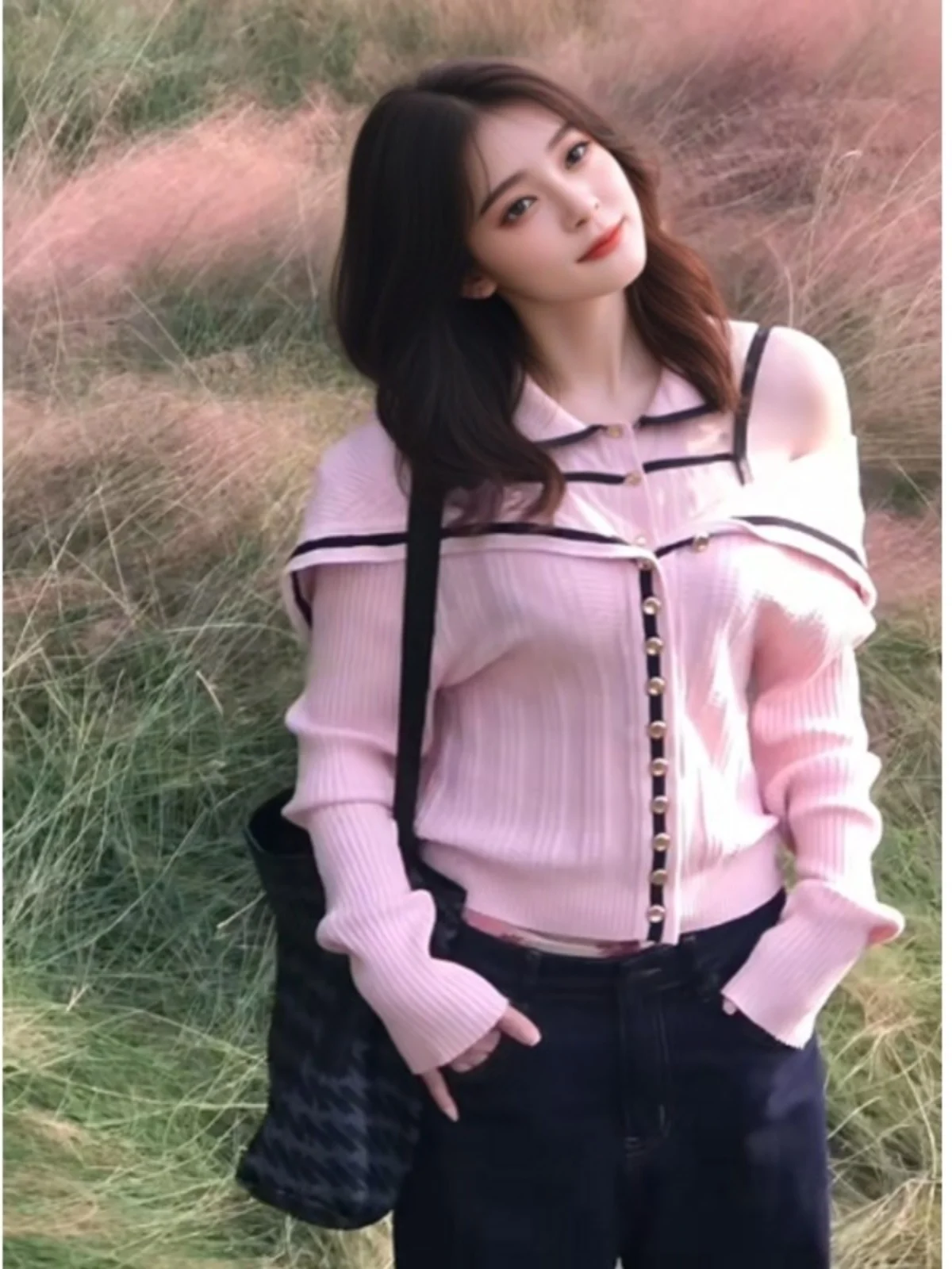 Корейская серия ранняя зимняя одежда свитер в стиле ретро джинсы костюм из двух