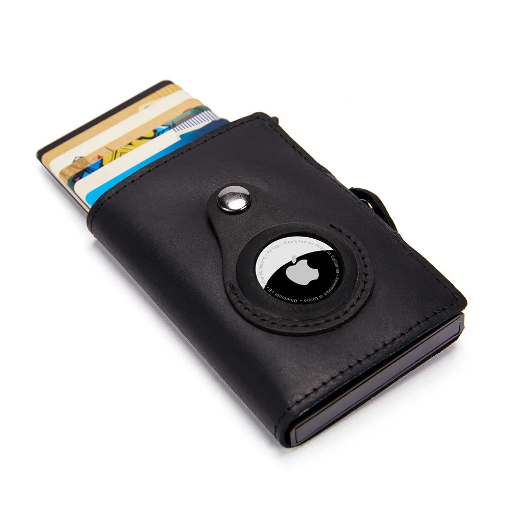 

Новинка 2023, мужской кошелек из натуральной кожи с биркой, держатель для визиток, алюминиевая коробка, держатель для карт, трекер Airtag, кошелек для монет на молнии