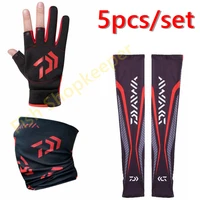 5pcs daiwa fishing gloves fishing sleeves headband set three finger gloves anti uv outdoor headband kerchief cycling arm guard