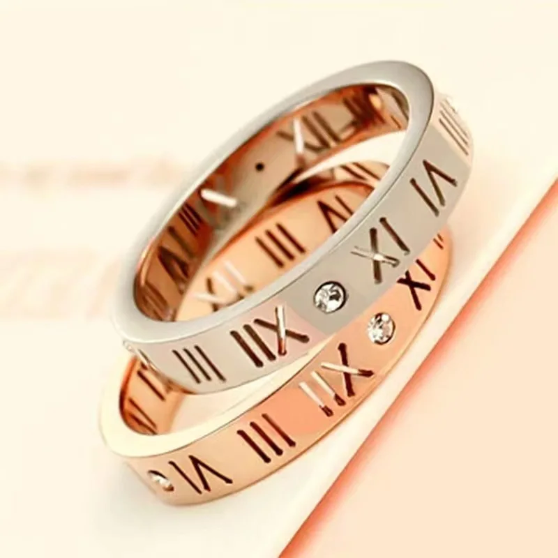 

Fashion Lucky Roman Digital Hollowed Out High-Quality Men's And Women's Temperament Titanium Steel Ring Exquisite Gift