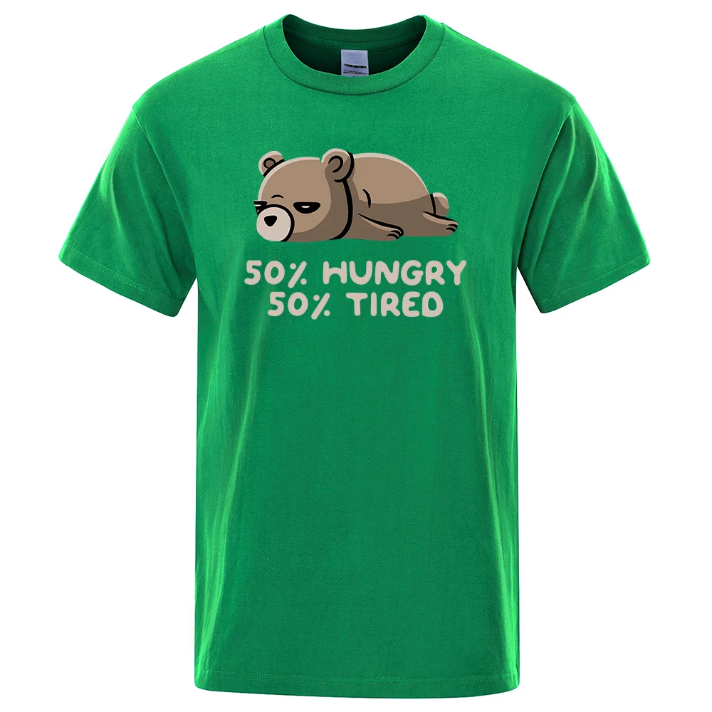 

50% Hungry 50% Tired Printed Mens T-Shirts Simple Cotton Soft T-Shirts Casual Big Size Short Sleeved Harajuku Simple Tshirt Man