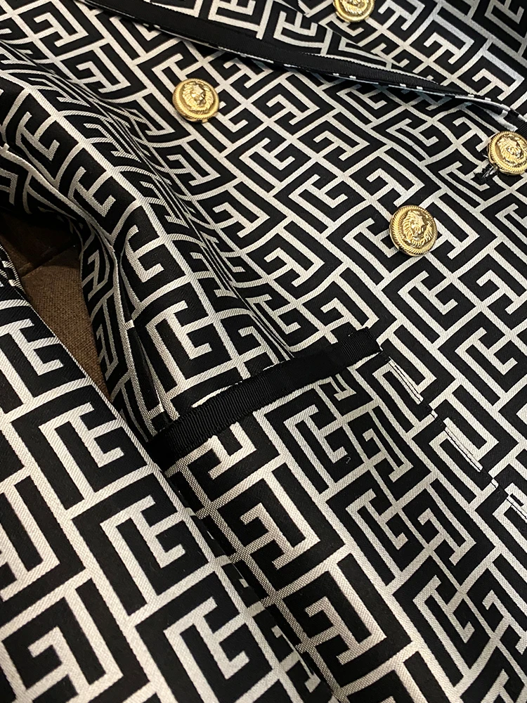 Vintage Jacket for Women Newest 2023 Trimmed Double Breasted Geometric Jacquard Coat Office Ladies Business Formal Blazers