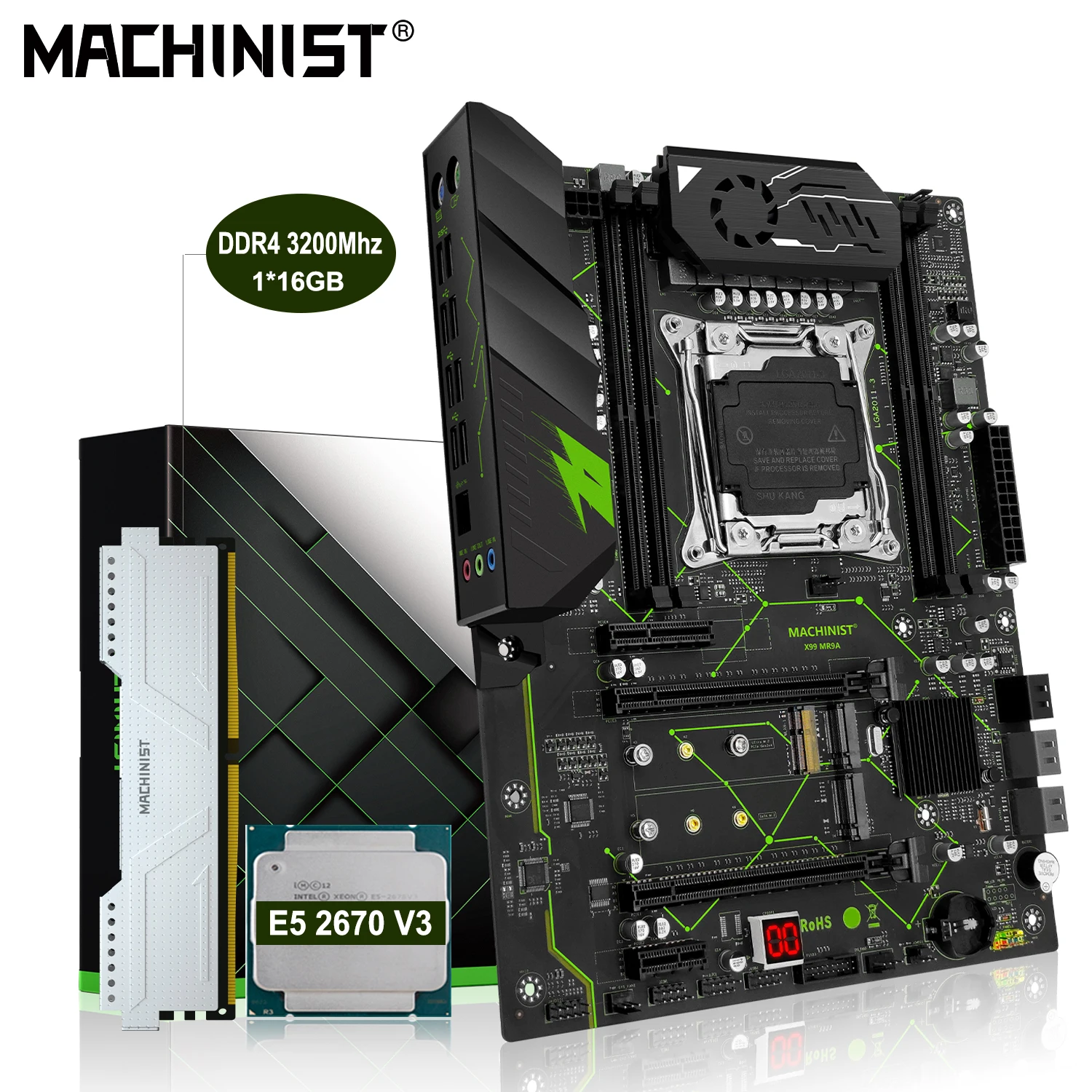 

MACHINIST X99 Kit Motherboard With Xeon E5 2670 V3 CPU and 16GB(1*16G) DDR4 RAM Desktop Memory 3200Mhz LGA 2011-3 ATX MR9A 2.0