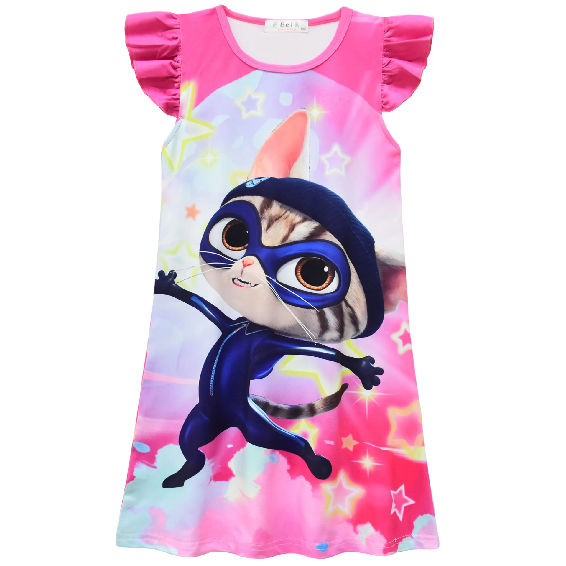 

Детское платье с короткими рукавами и оборками для девочек, с рисунком супер кошек, повседневная домашняя пижама, одежда для сна