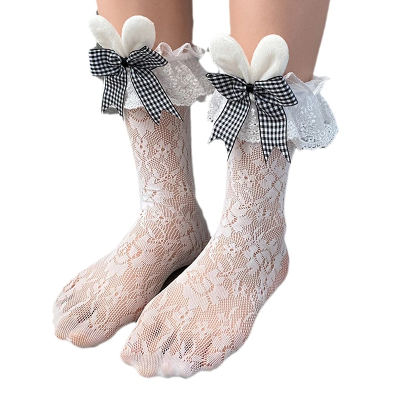

Women Girls Lace Mesh Socks Lolita Style Cute Bowknot Japanese JK Lovely Socks