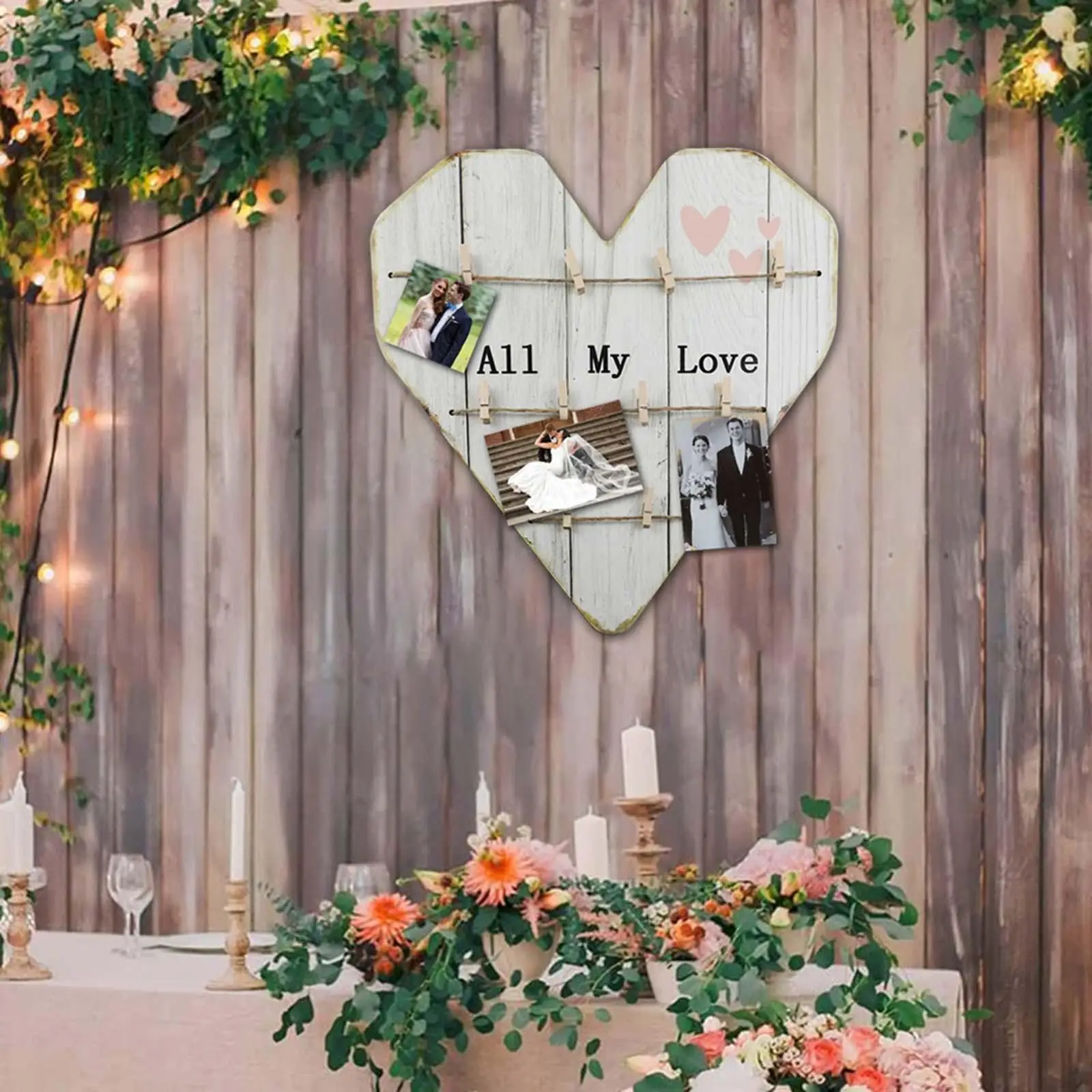 

Wooden Picture Frames with 10 Photo Clip Photo Holders for Living Room Wedding Party Wall Decorations