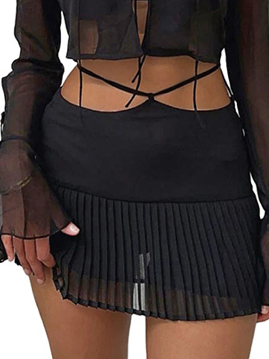 

Женская юбка с эластичным поясом Winkinlin Y2K, однотонная бандажная короткая сетчатая мини-юбка, Клубная уличная одежда