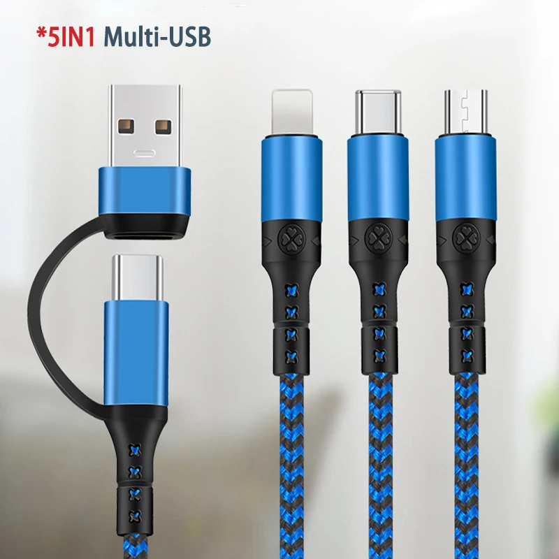 5 в 1 мульти USB C кабель Micro Usb C к Type C кабель для зарядки несколько Usb зарядный шнур Pd провод для Samsung Xiaomi Realme Google Pixel 7