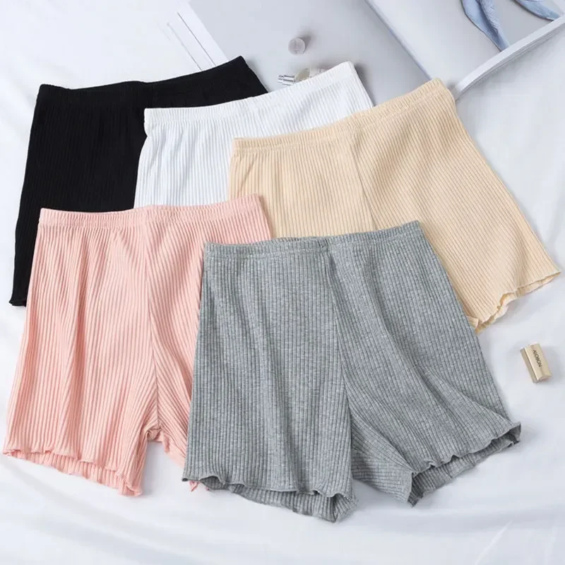 

Three-point Leggings Underwear Pants Ribbed Thread Women's Wear Pants Cotton Stretchy Women Ruffled Safety Striped Shorts Outer