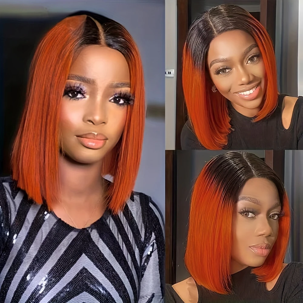 1B/350 Omber цвет прямой короткий боб парик 13x4 прозрачные кружевные передние