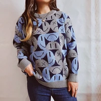 women clothes cute facial expression print autumn winter pullover sweaters o neck long sleeve knitted sweater sueter mujer