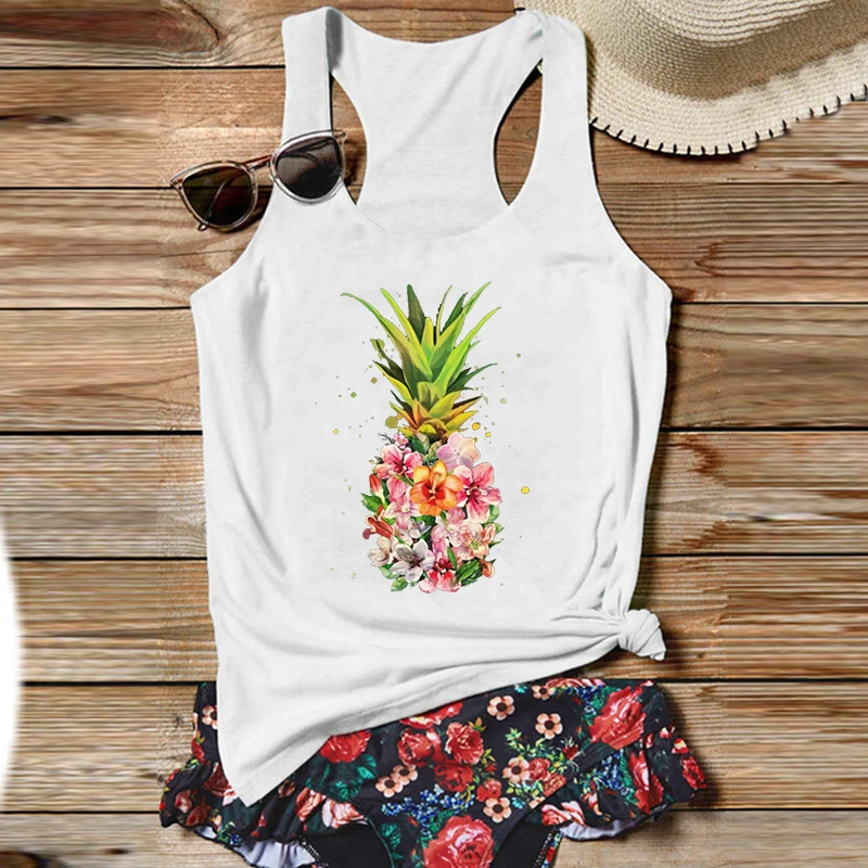 

Pineapple Flower Shirt Pineapple Womens Tops Pineapple Lover Tops Aloha Beaches Womens Tops Hawaii Party Tank Top Cute L