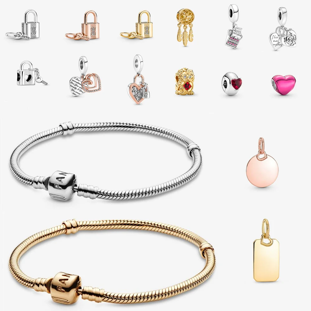 

2023 Fashion Ladies Charm 925 Sterling Silver Bracelet Original Pandora DIY Love Jewelry making with beads Gold beaded jewelry