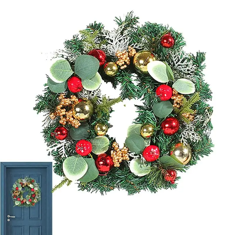 

Christmas Wreaths For Front Door Holiday Front Door Decorations With Red Berries Christmas Balls And Pine Needles 11.8-Inch