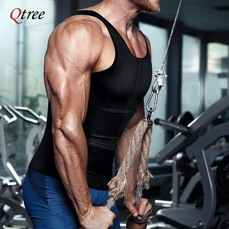 Men's Body Shaper Waist Trainer Sauna Vest Double Belt Sweat Shirt Corset Top Abdomen Slimming Shapewear Fat Burn Fitness Suits