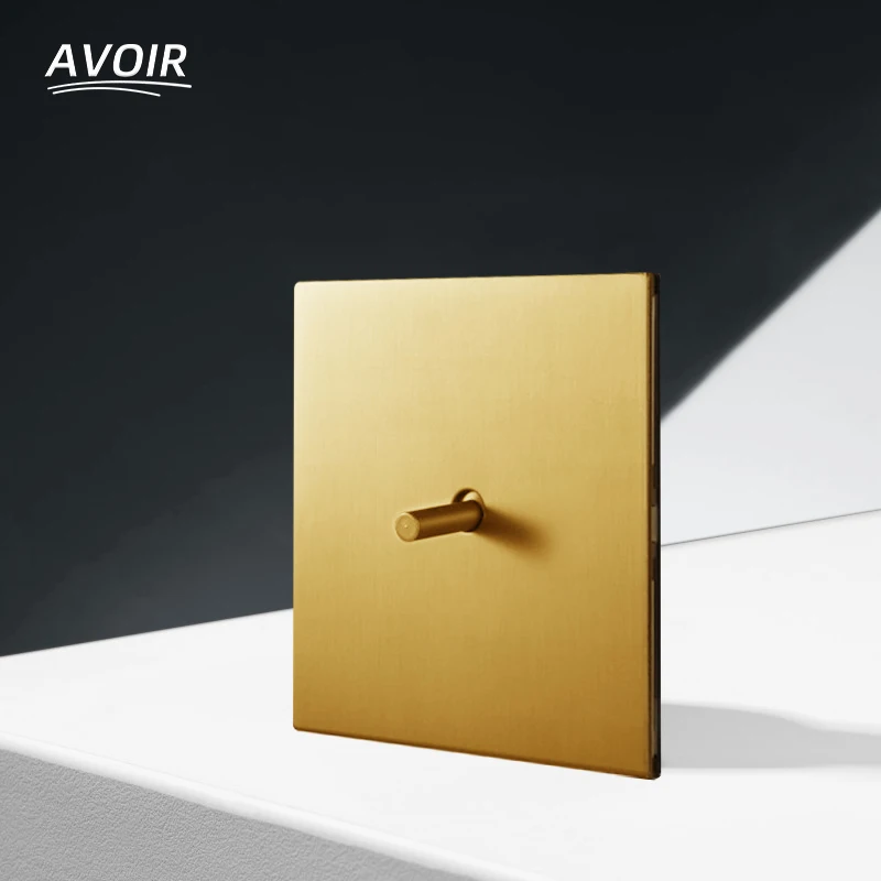 

Avoir Gold Wall Light Switch 1-4 Gang 2 Way Stainless Steel EU French UK Usb Power Socket 86 Type Lighting Dimmer AC 110V-250V