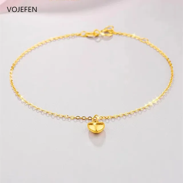 VOJEFEN 18K Pure Gold Pendant Luxury Bracelet Womens AU750 Real Golden O Chains Heart Bracelets Brands Quality Designer Jewelry 2