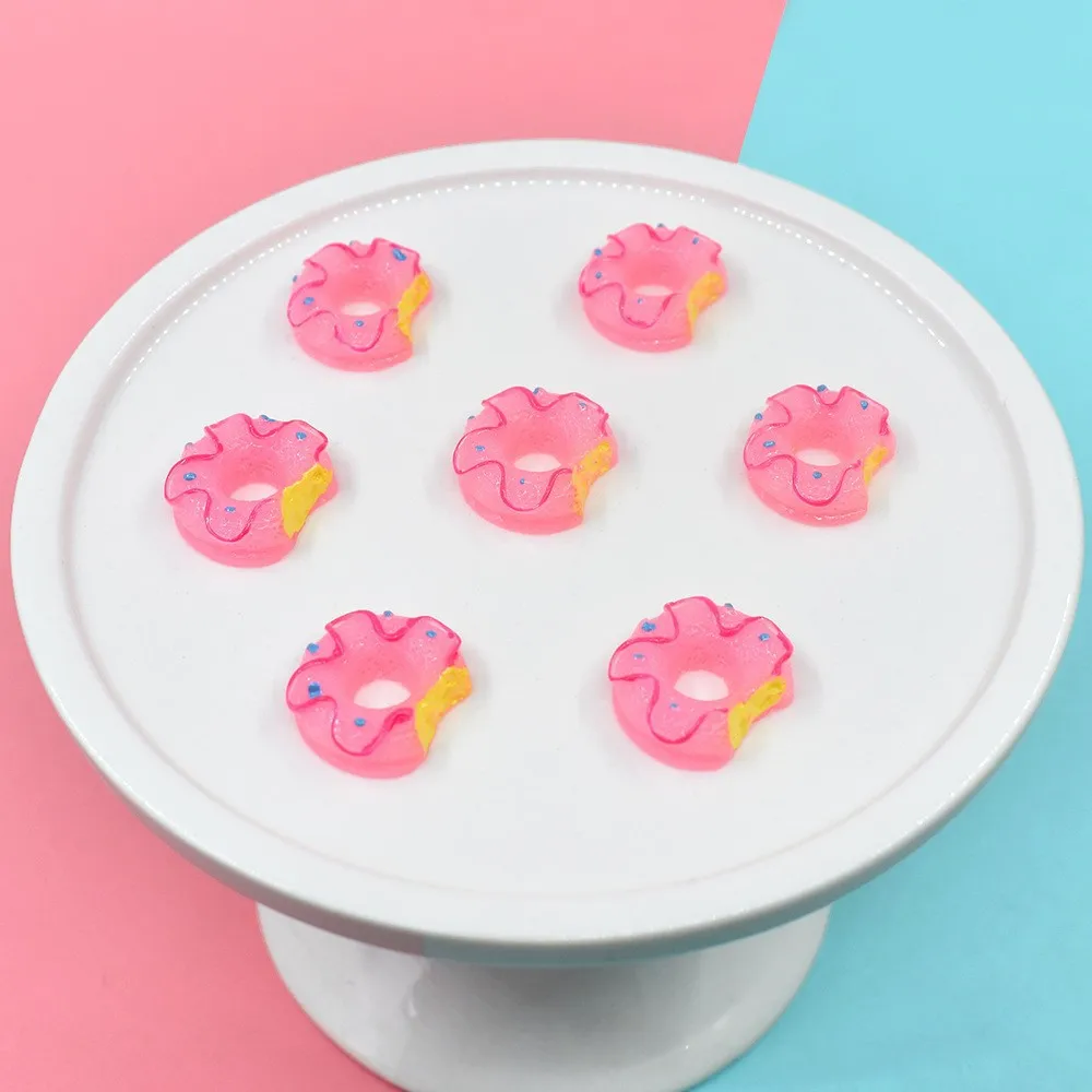 

10pcs Mini Resin Pink Donuts Embellishments Miniature Accessories Kawaii Cabochons Flatback Material Scrapbook DIY Jewelry Phone