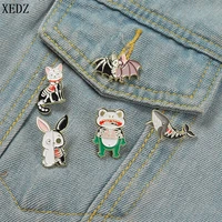 half skull animal enamel pin custom cat frog bat rabbit whale alloy brooch lapel badge punk cartoon fashion jewelry for friends