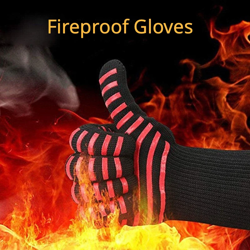 

high-temperature resistant protective gloves, insulated fireproof mittens for BBQ microwave ovens, double-sided silicone