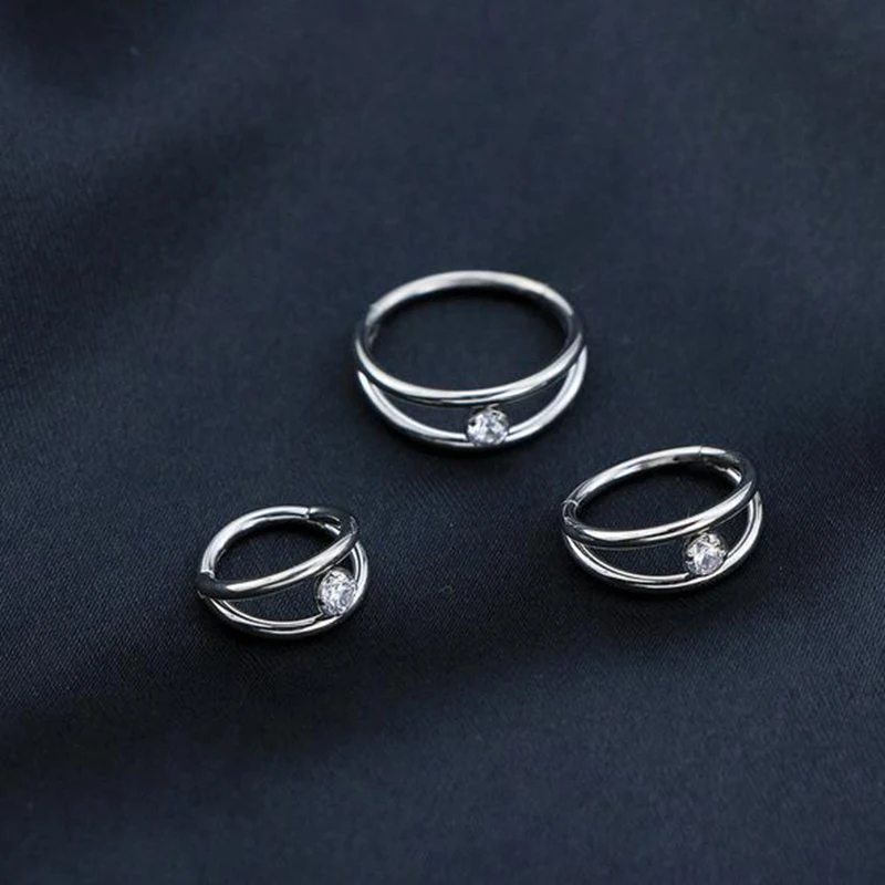2pcs Titanium Zircon Septum Clicker Piercing Helix Nose Rings Double Hoops Ear Studs Cartilaged Tragus Helix  Body Jewelry